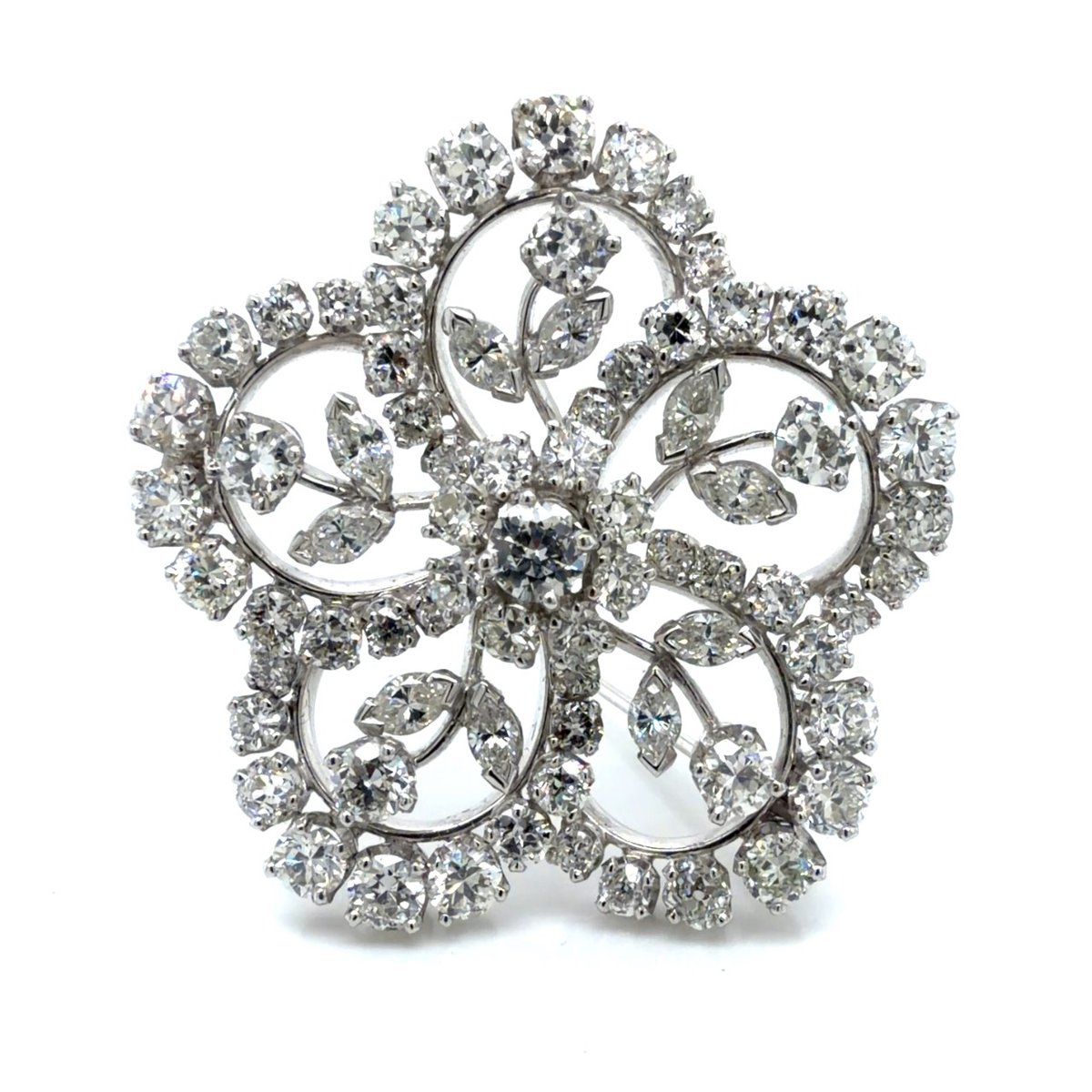 1950’s Platinum 11.60 Ct. Diamond Flower Brooch