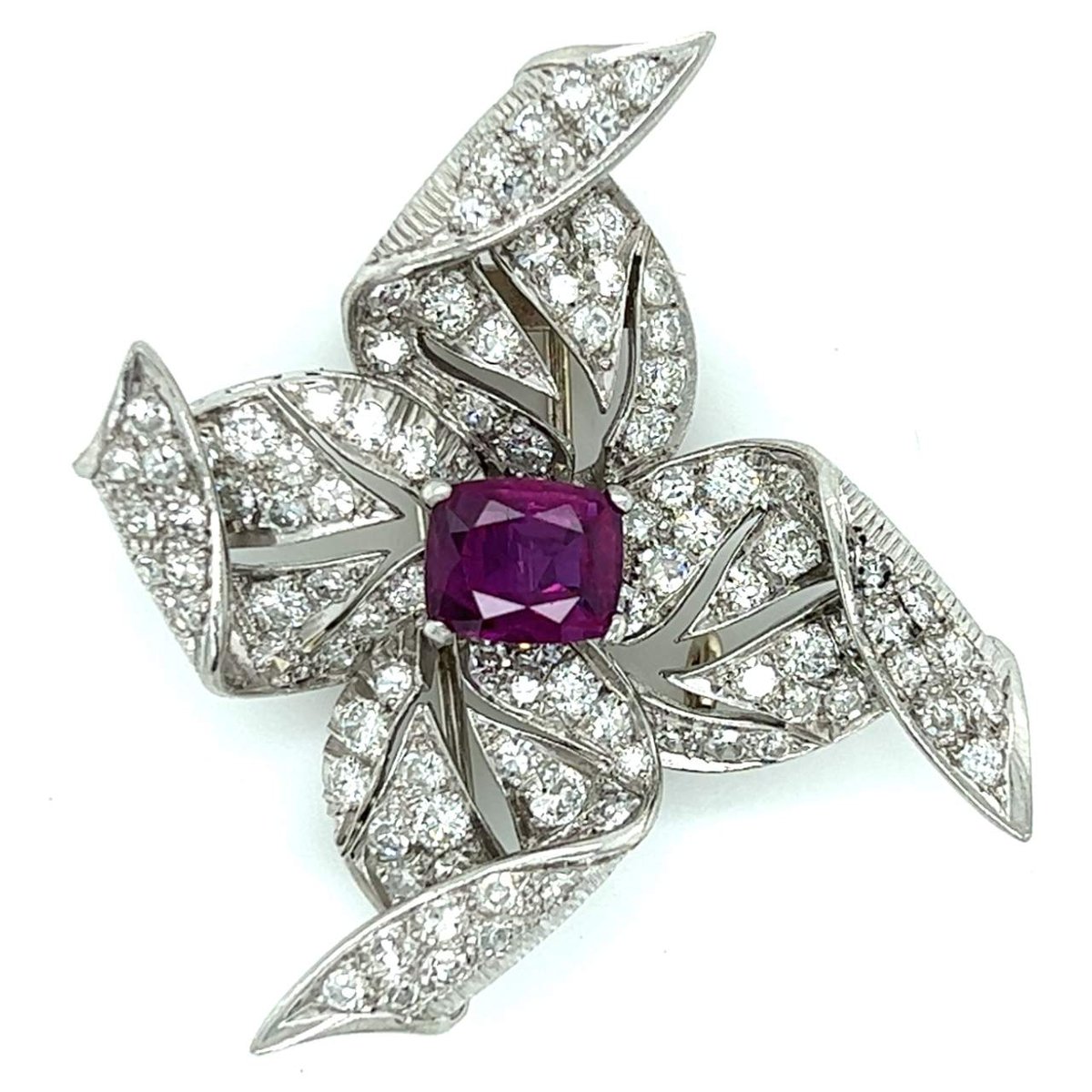 Art Deco Platinum Ruby & Diamond Brooch
