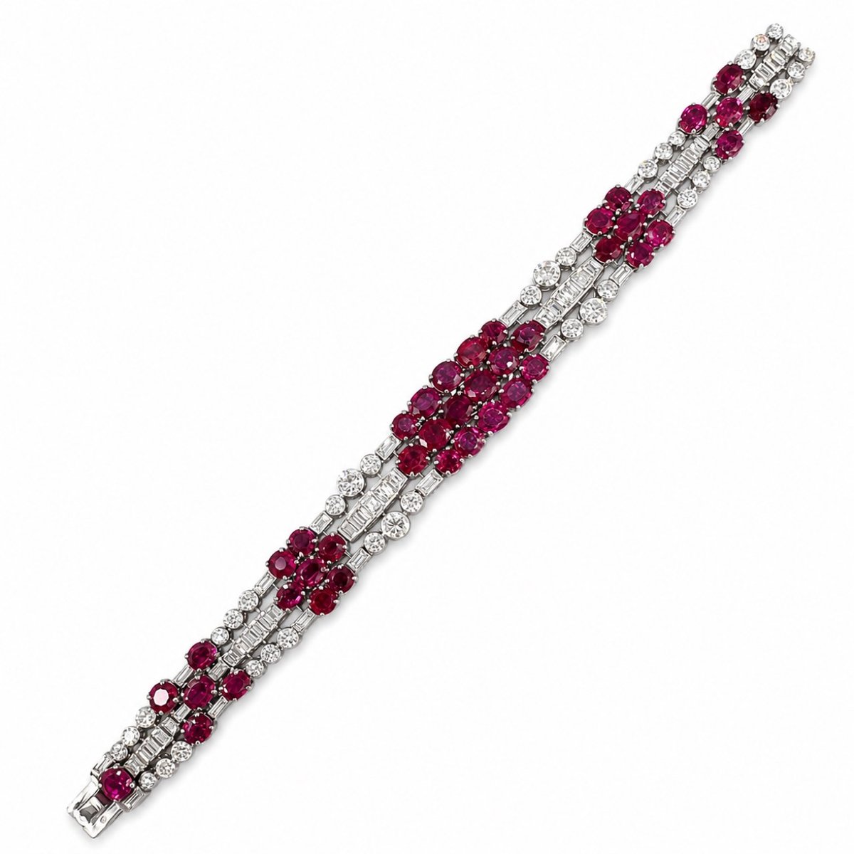 French Art Deco Platinum GIA Certified Burma No-heat Ruby & Diamond Bracelet