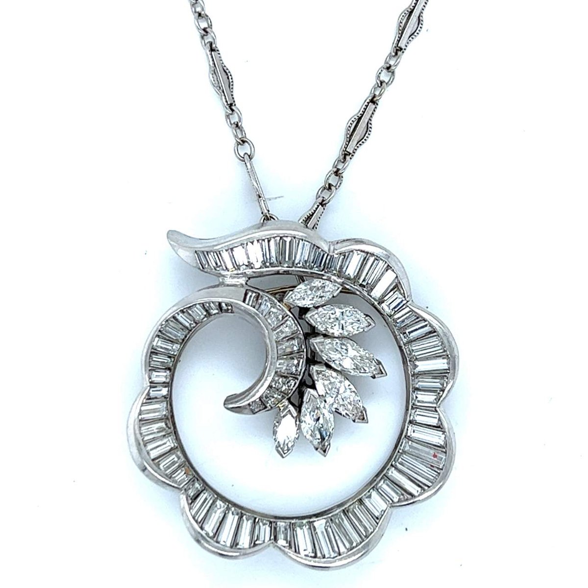 Art Deco Platinum 9.00 Ct. Diamond Pendant w/ 14K Chain