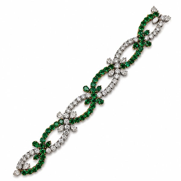 18K Yellow Gold & Platinum Diamond and Colombian Emerald Bracelet