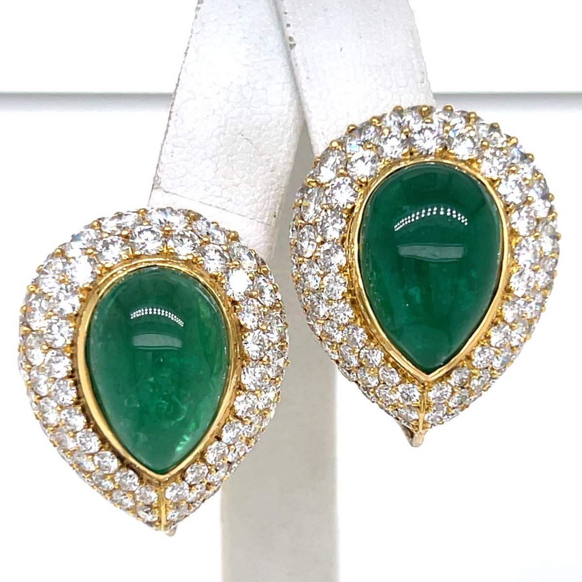 18K Yellow Gold Emerald & Diamond Earrings