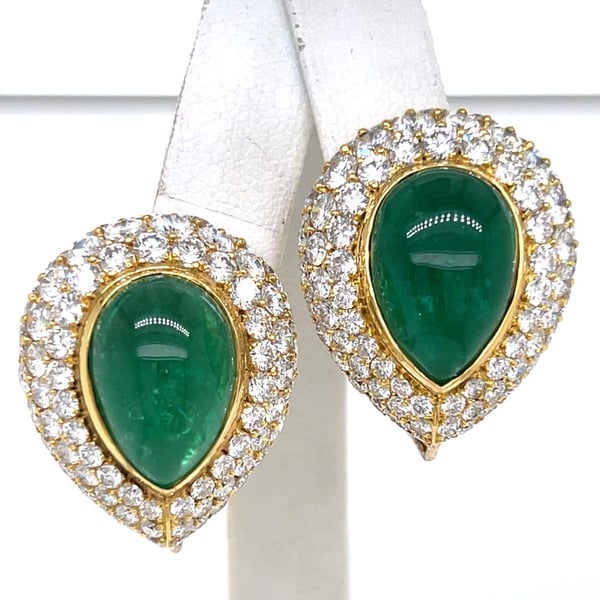 18K Yellow Gold Emerald & Diamond Earrings
