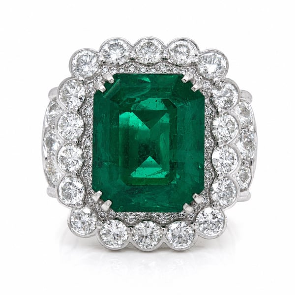 18K White Gold Synthetic Emerald & Diamond Ring