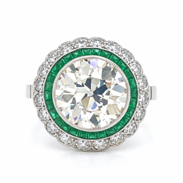 Art Deco Platinum 3.15 Ct. Diamond & Emerald Ring