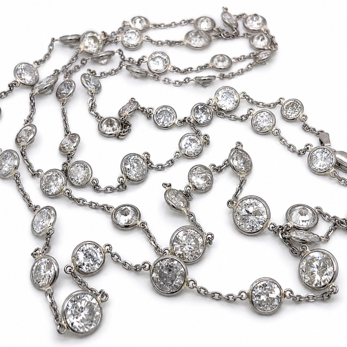 14K White Gold & Platinum 28.00 Ct. Diamond by the Yard Necklace