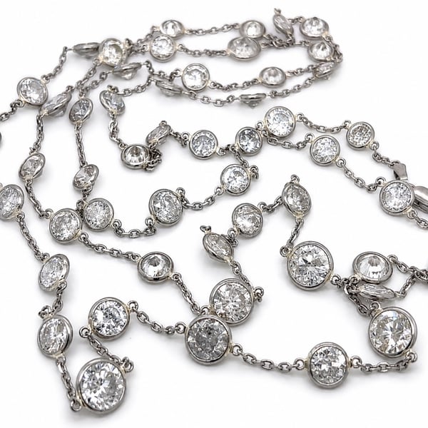 14K White Gold & Platinum 28.00 Ct. Diamond by the Yard Necklace
