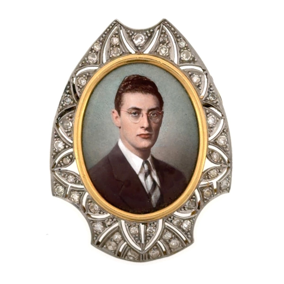 Art Deco 18K Yellow Gold & Platinum Portrait Brooch