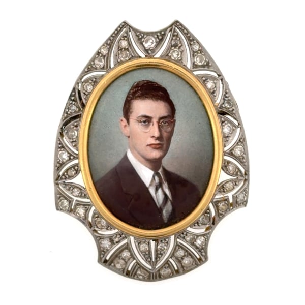 Art Deco 18K Yellow Gold & Platinum Portrait Brooch