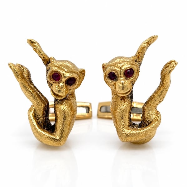 DAVID WEBB Vintage 18K Yellow Gold Monkey Cufflinks