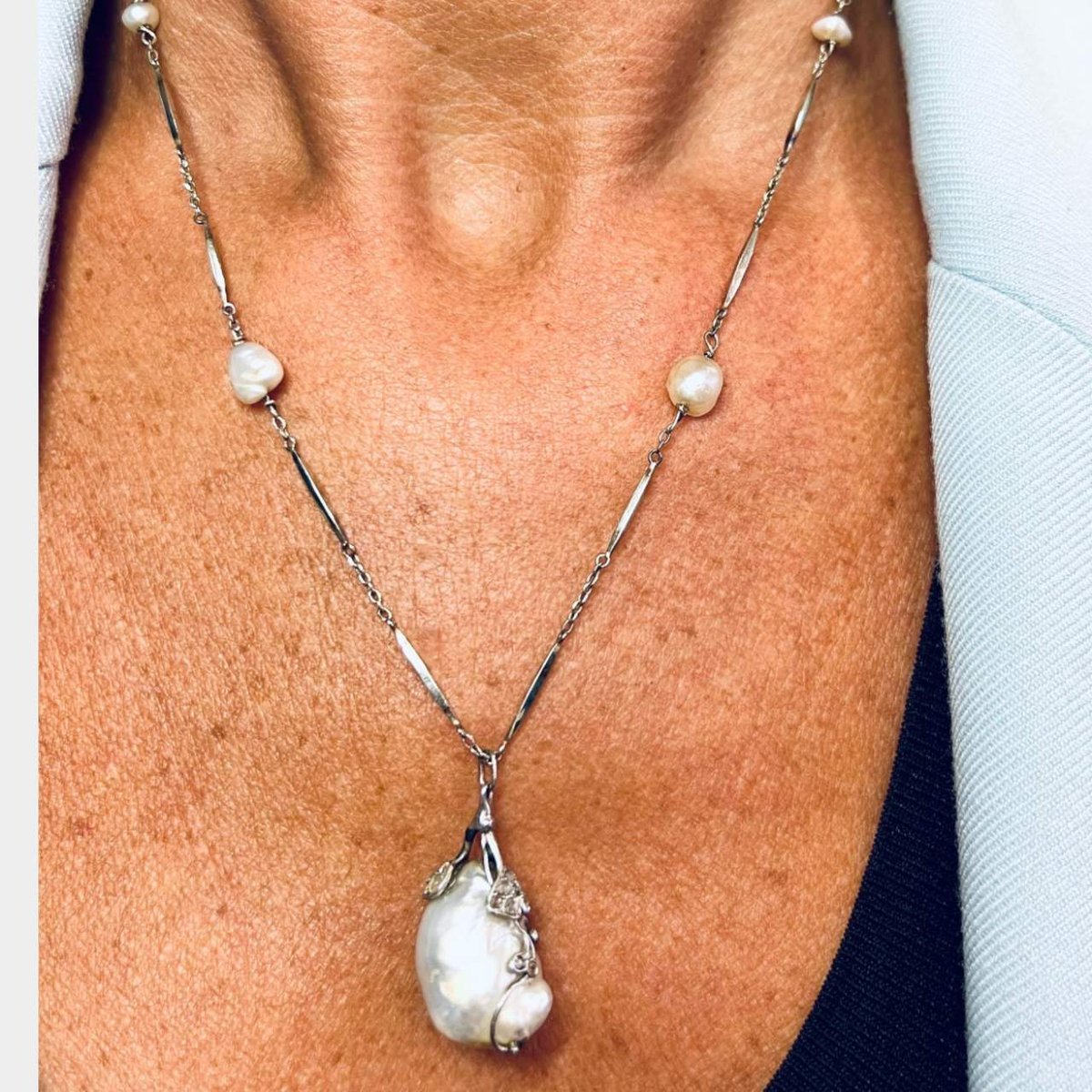 Antique French 18K & 14K Natural Pearl Necklace