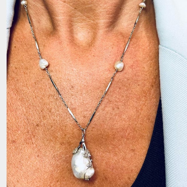 Antique French 18K & 14K Natural Pearl Necklace