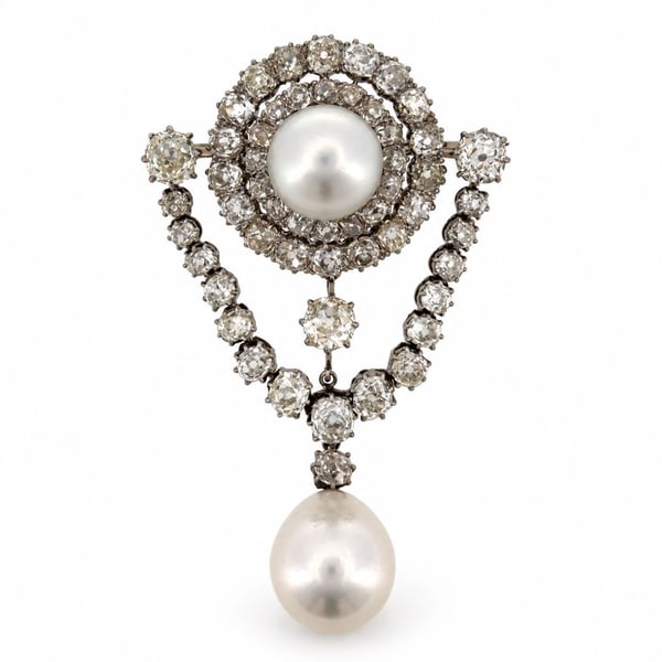 Platinum Belle Epoque South Sea Pearl & Diamond Brooch