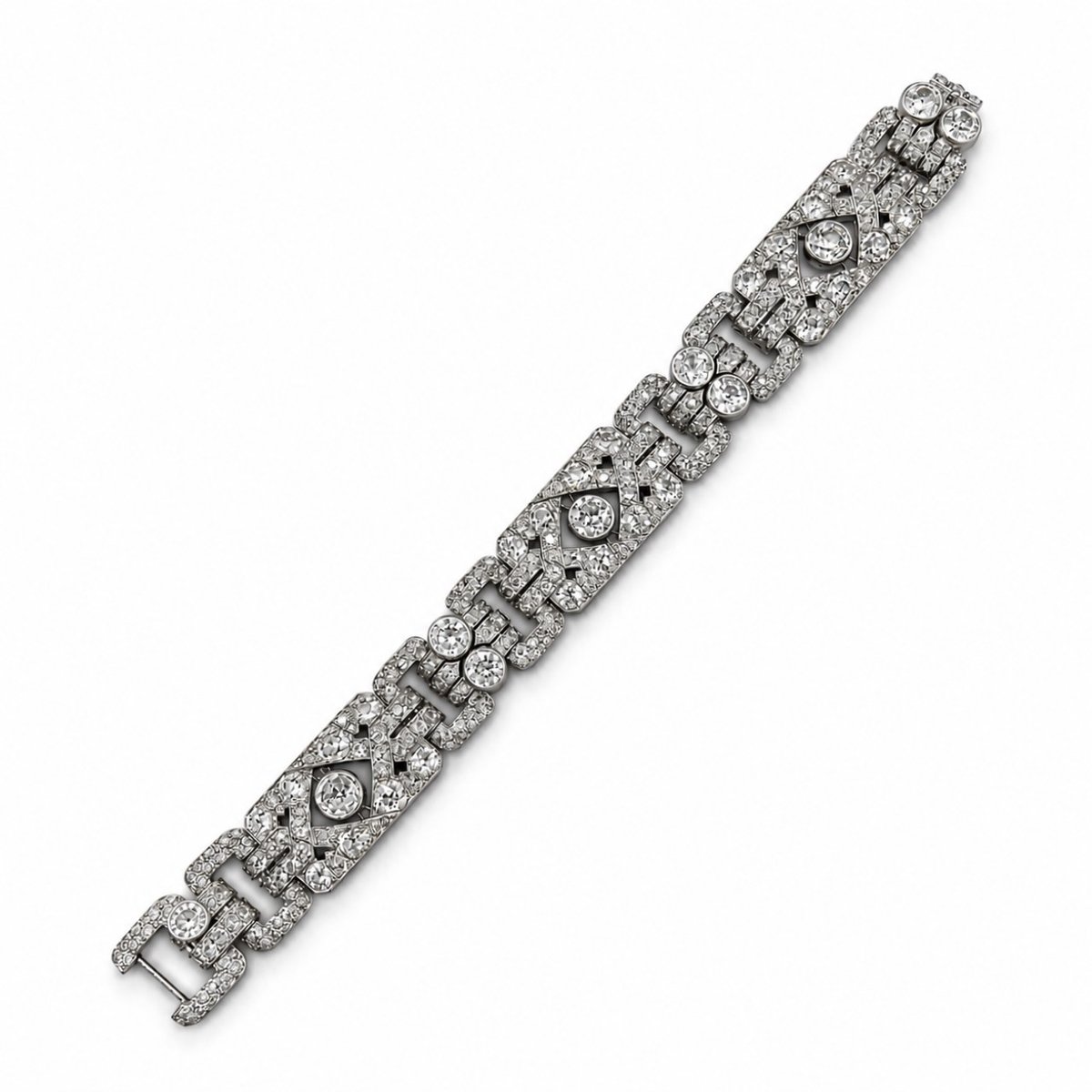 RUBELL FRERS French Art Deco Platinum 50.00 Ct Diamond Bracelet