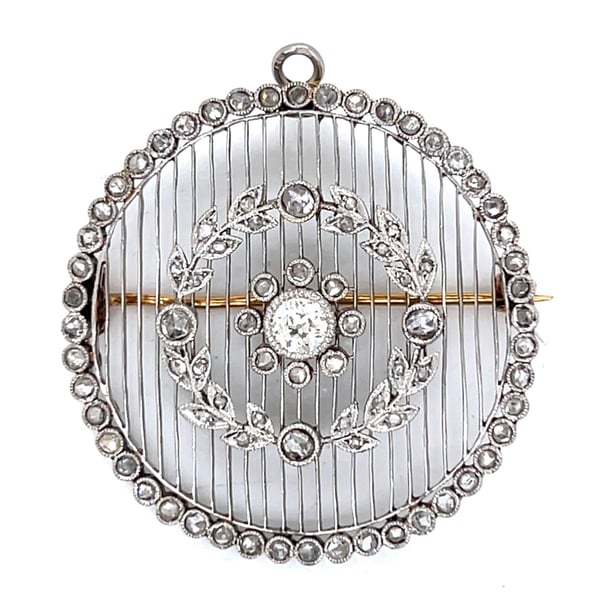 FRENCH Art Deco Platinum & 18K Diamond Brooch/Pendant