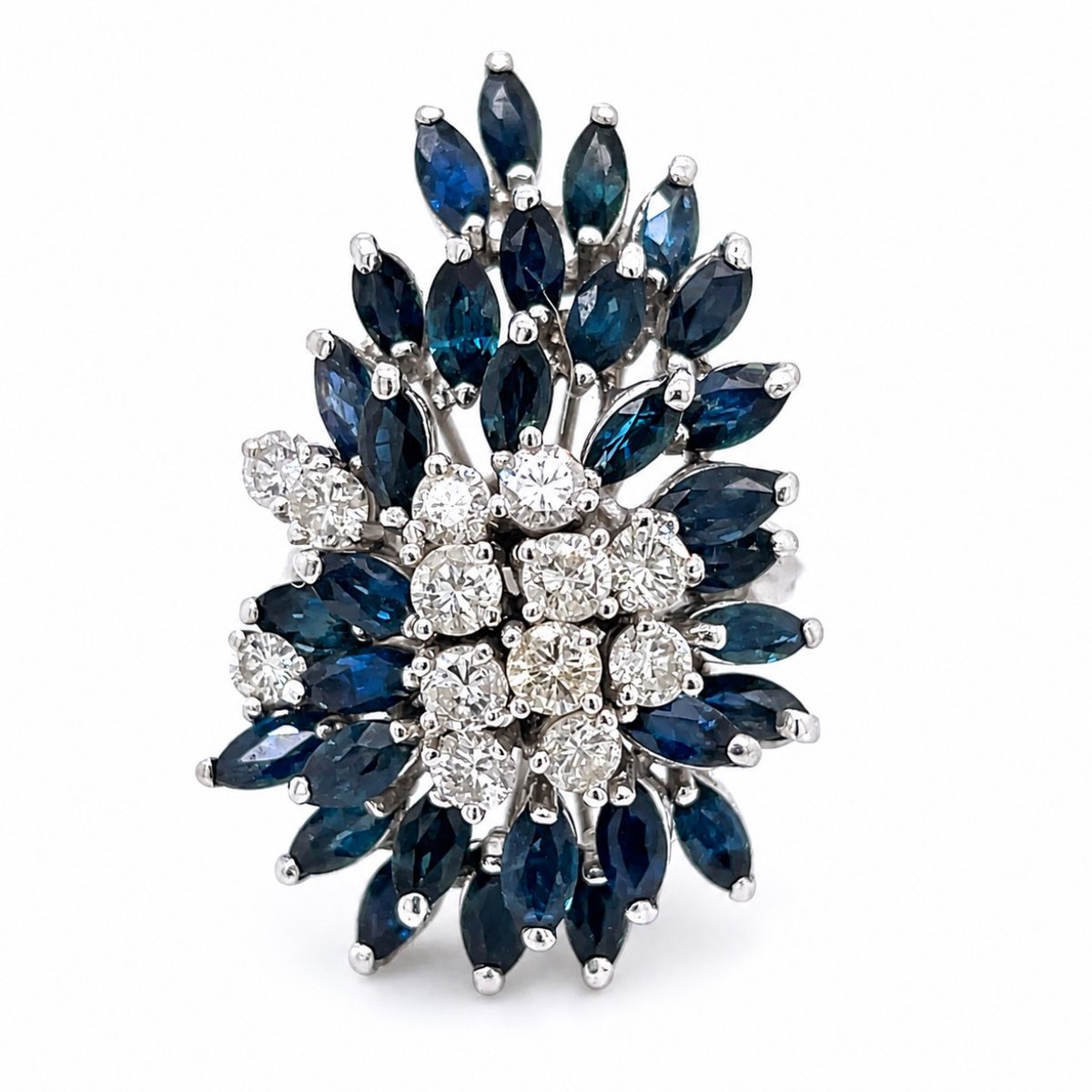 1960’s 14K White Gold Sapphire & Diamond Ring