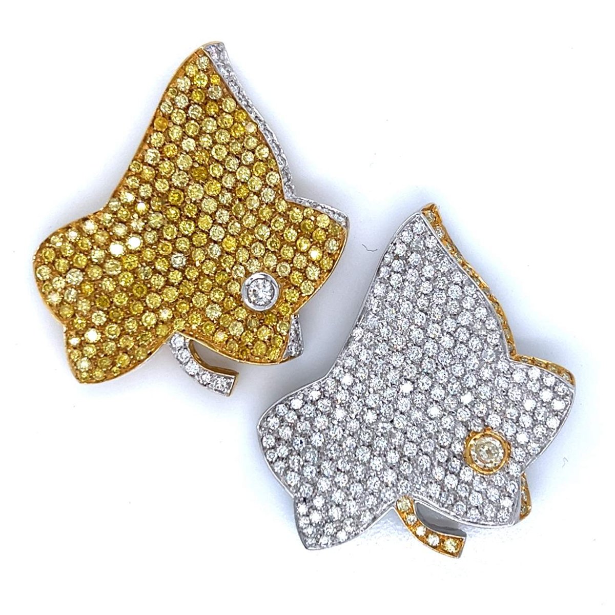 18K Yellow & White Gold Diamond Maple Leaf Brooch Set