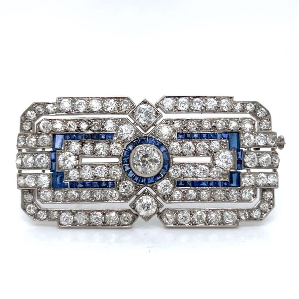 FRENCH Art Deco Platinum Sapphire & Diamond Brooch