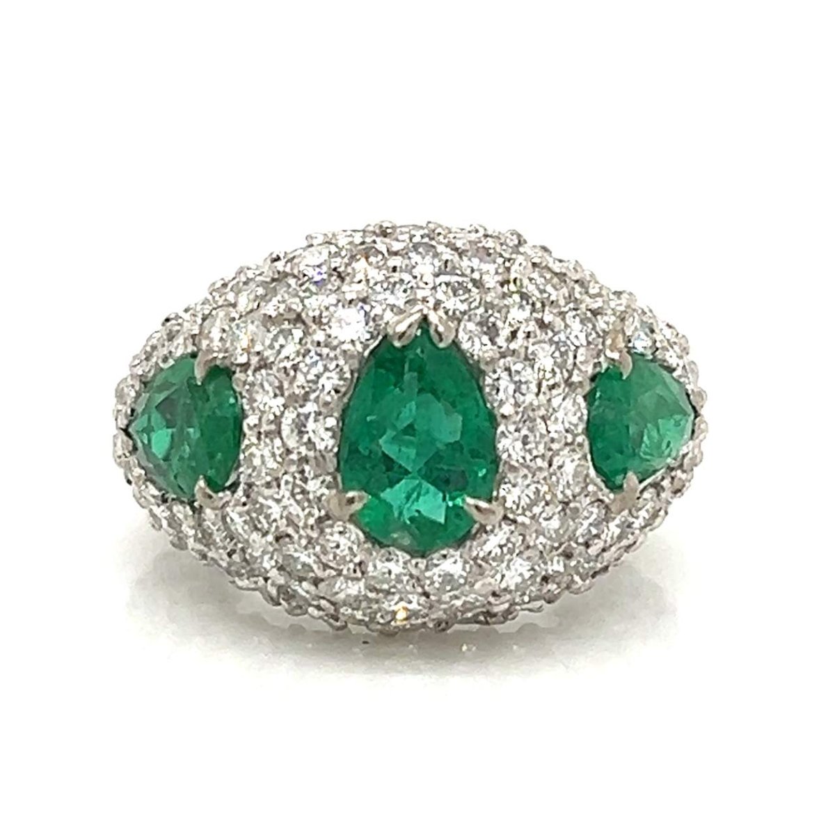 18K White Gold Emerald & Diamond Cocktail Ring