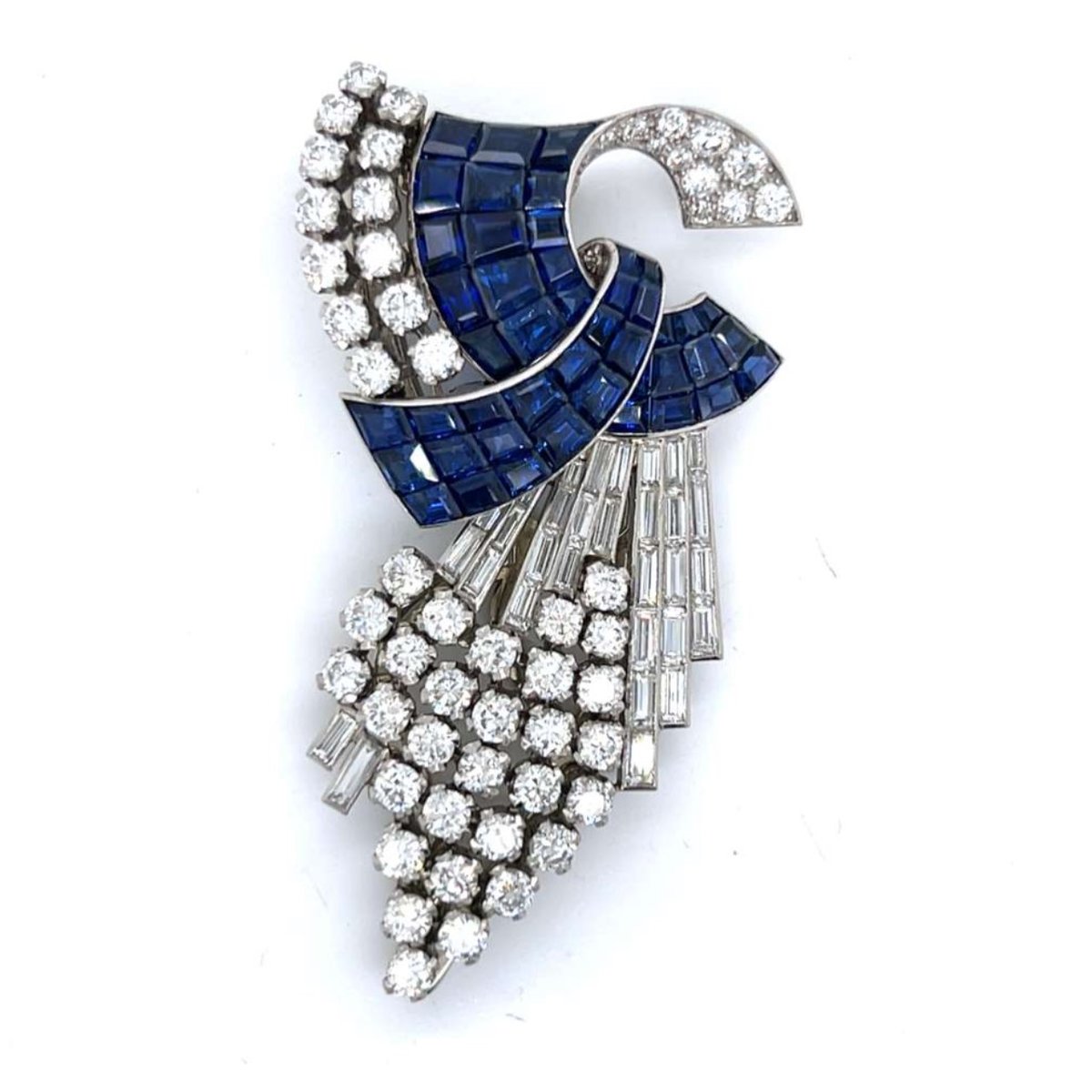 Art Deco Platinum Sapphire & Diamond Brooch