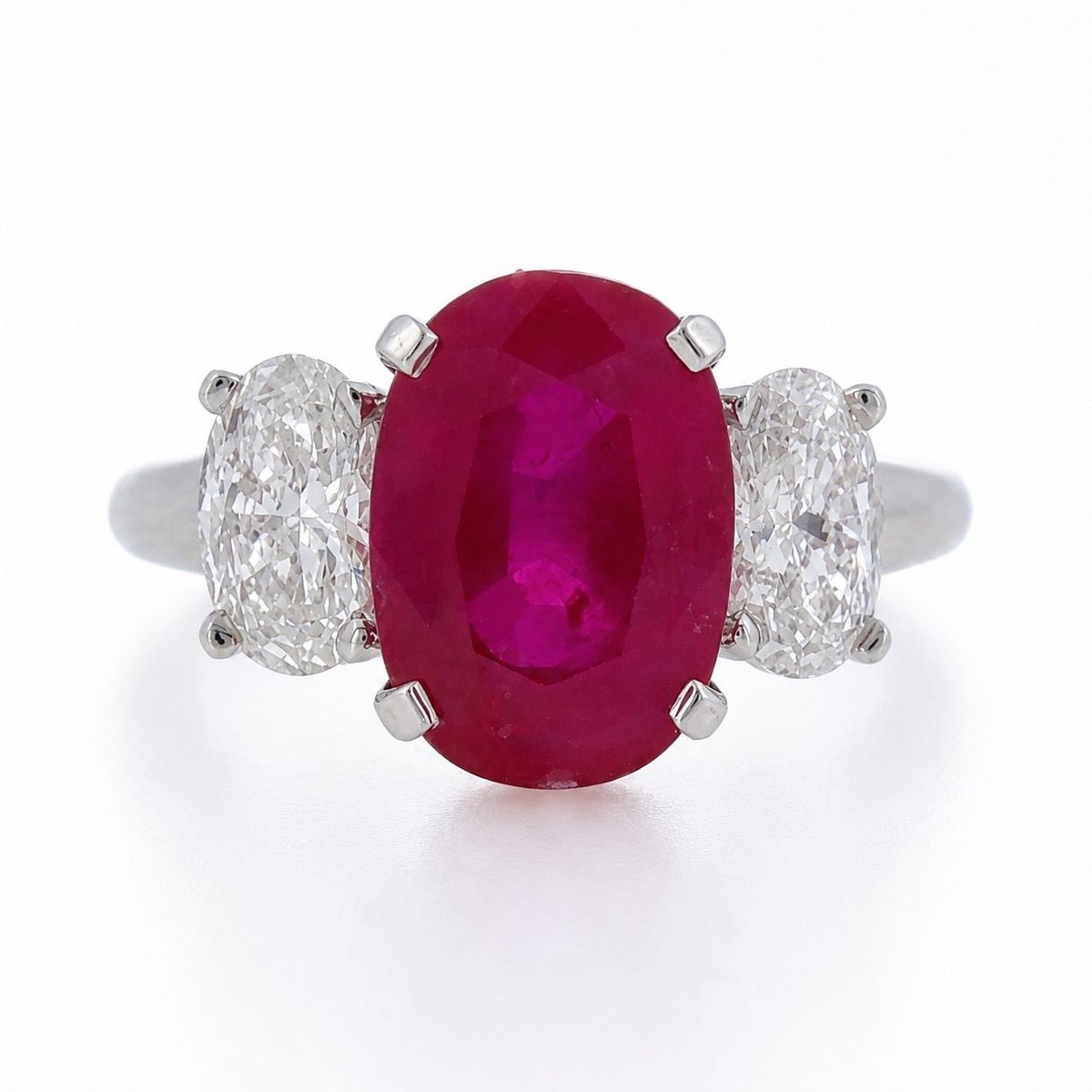 Platinum GIA Certified 3.83 Ct. Burma No-heat Ruby & Diamond Ring