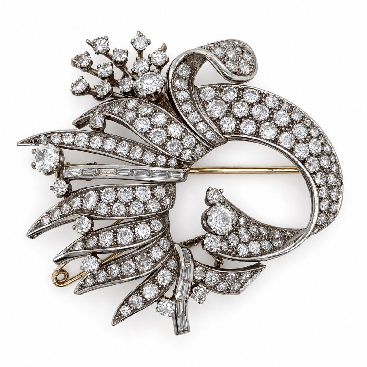 French Art Deco Platinum 10.00 Ct. Diamond Brooch