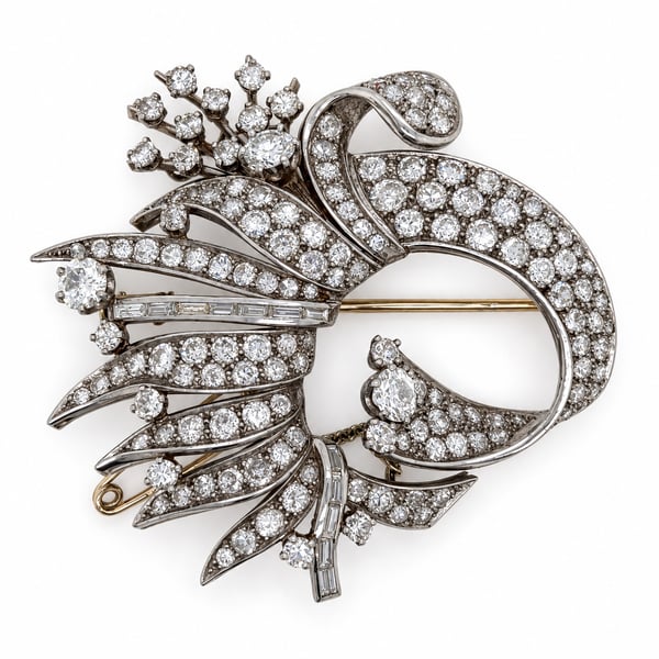 French Art Deco Platinum 10.00 Ct. Diamond Brooch