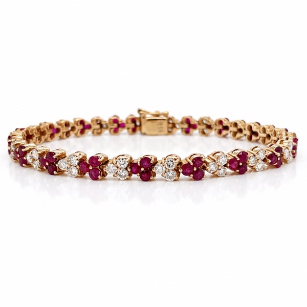 14K Yellow Gold Diamond & Ruby Bracelet