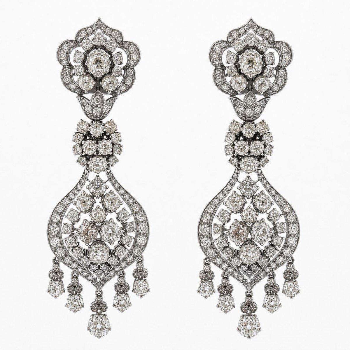 1950’s French Platinum Diamond Earrings