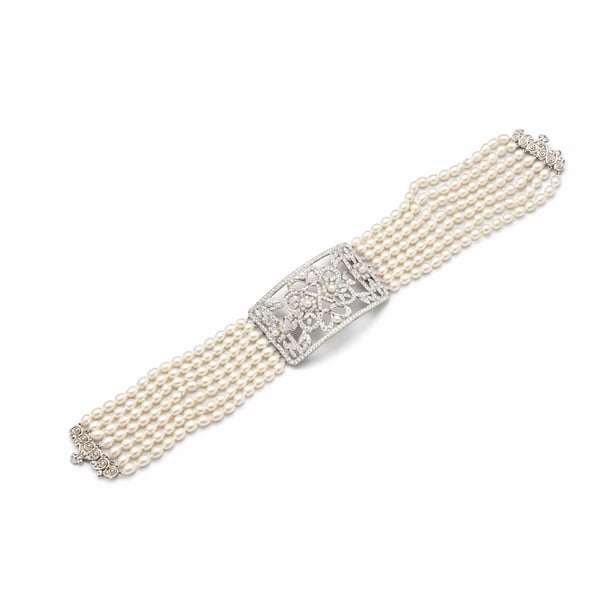 18K White Gold 10.00 Ct. Diamond & Pearl Choker Necklace