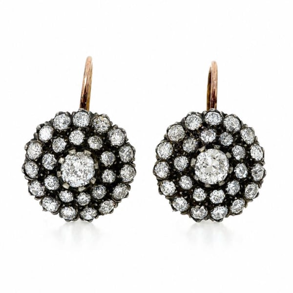 18K Rose Gold & Silver Diamond Cluster Earrings