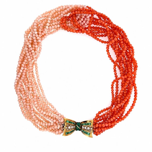 18K Yellow Gold Coral Bead Necklace