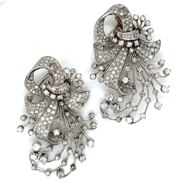 1950's Platinum Diamond Clips Set