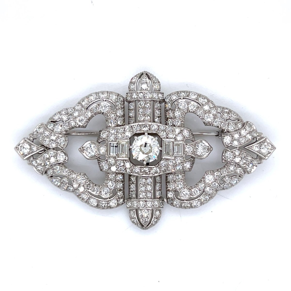 Art Deco Platinum 12.65 Ct. Diamond Brooch