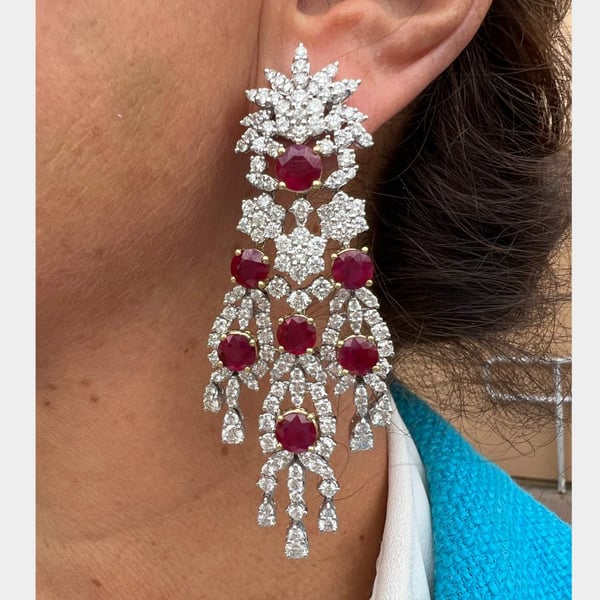 18K White Gold C. DUNAIGRE Certified Burma Ruby & Diamond Earrings