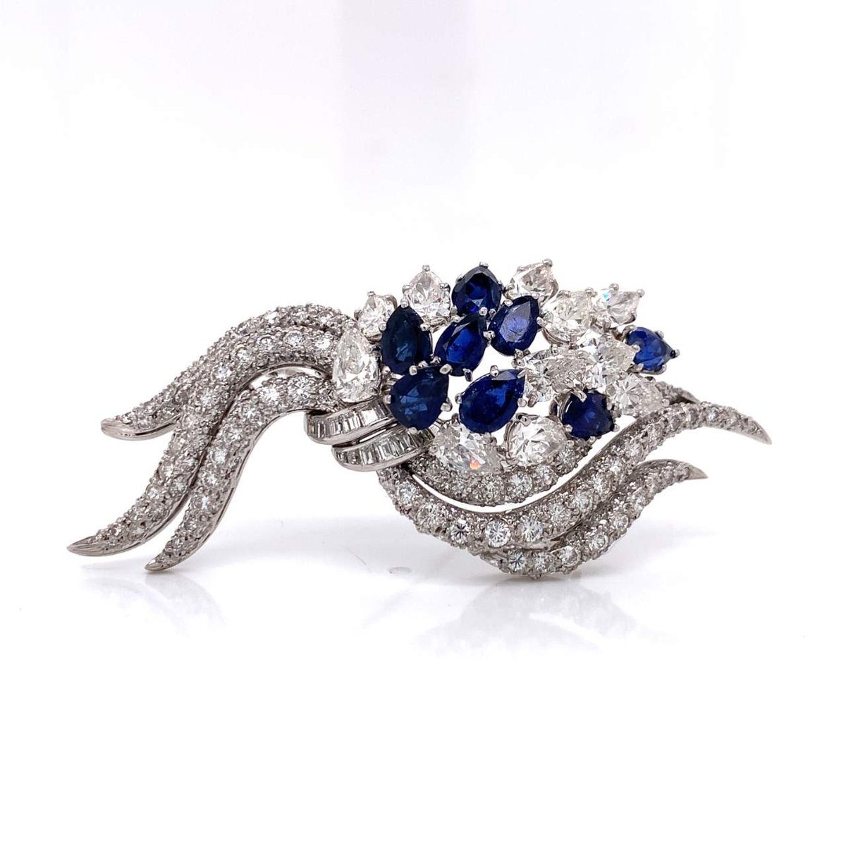 10 Ct Art Deco Diamond and Sapphire Brooch