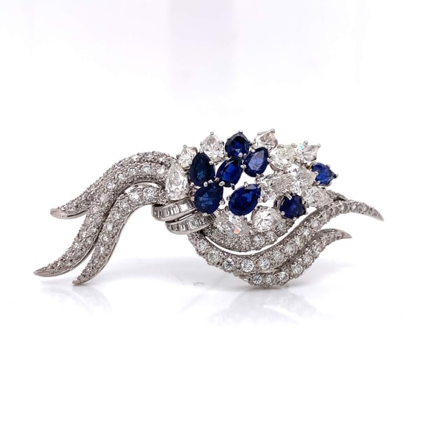 10 Ct Art Deco Diamond and Sapphire Brooch