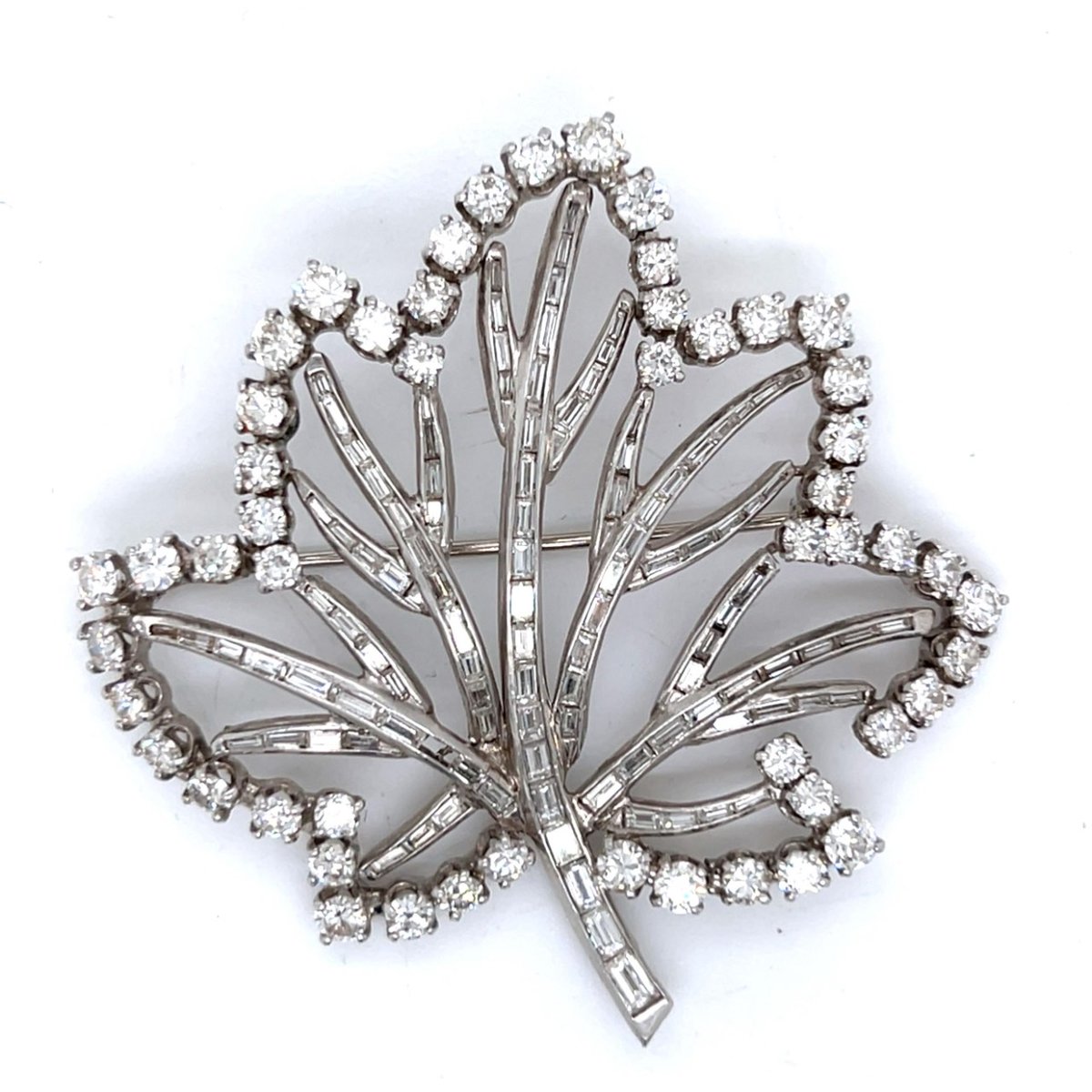 Art Deco Platinum 11.00 Ct. Diamond Maple Leaf Brooch