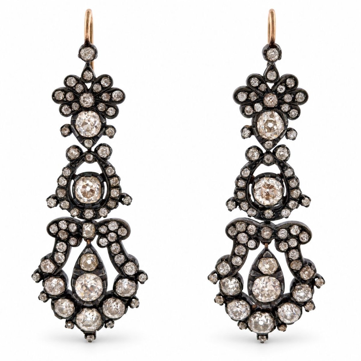 18K Yellow Gold & Silver Diamond Drop Earrings