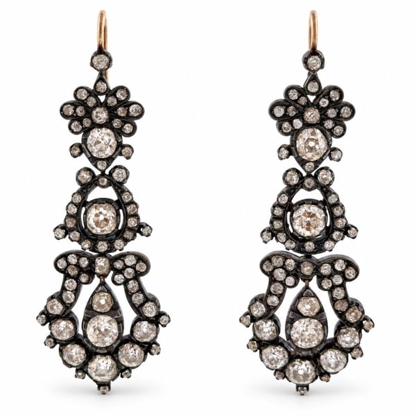 18K Yellow Gold & Silver Diamond Drop Earrings
