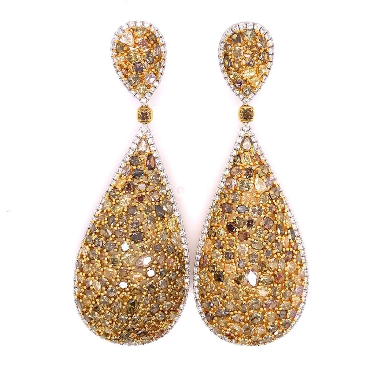 18K Yellow and White Gold Natural Color Diamond Earrings