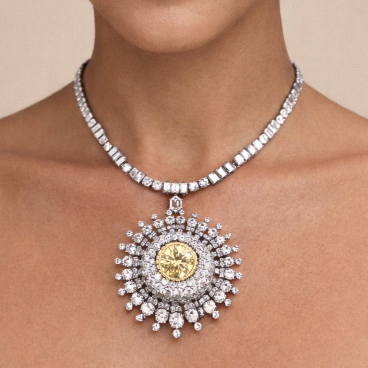 Platinum 53.62 Ct GIA Certified Fancy Color Diamond Necklace