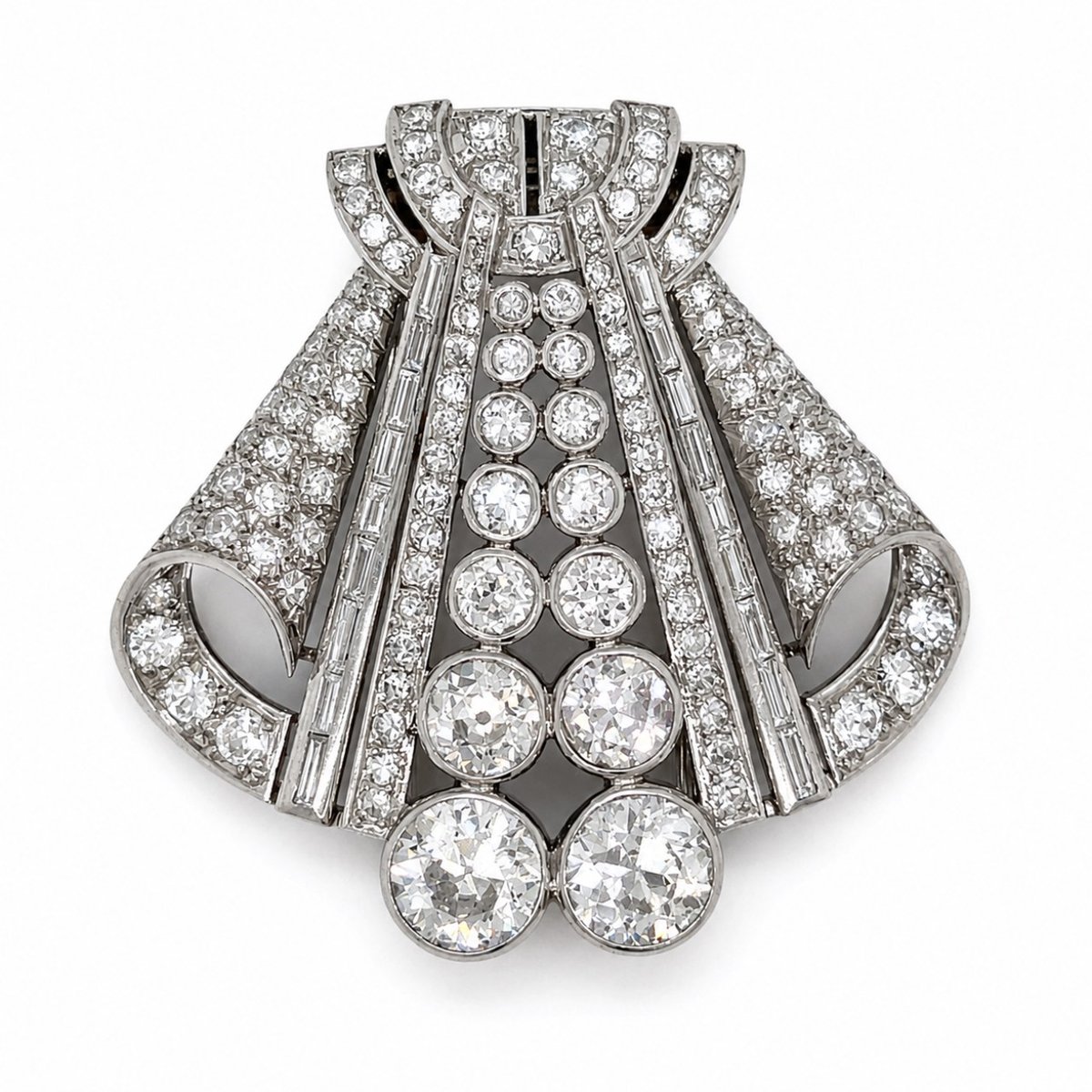 French Art Deco Platinum 8.80 Ct. Diamond Brooch
