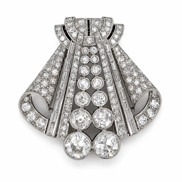 French Art Deco Platinum 8.80 Ct. Diamond Brooch