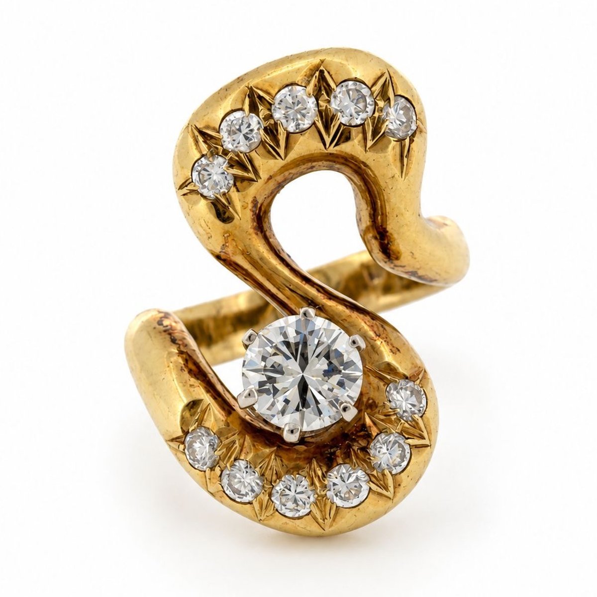 14K Yellow Gold Diamond Swirl Ring