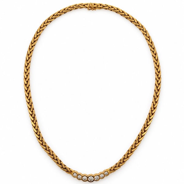 18K Yellow Gold Braided Diamond Necklace