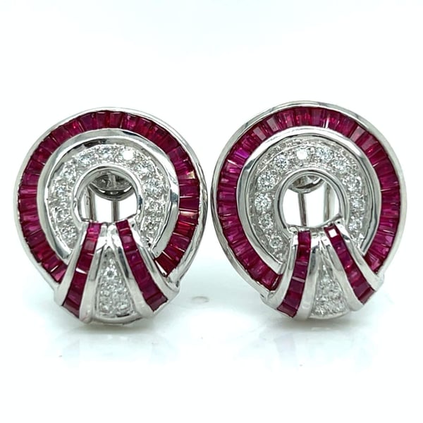 18K White Gold Ruby & Diamond Earrings