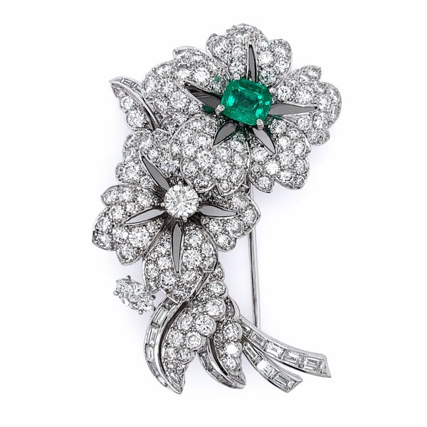 Art Deco Platinum 8.40 Ct. Diamond Flower Brooch