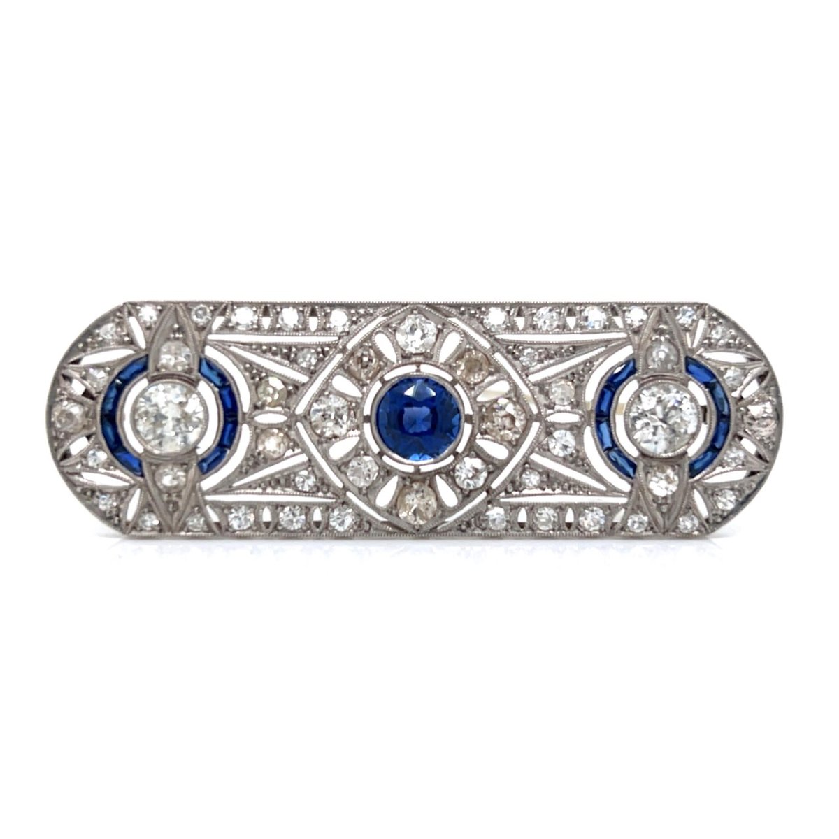 Art Deco Platinum Sapphire & Diamond Brooch