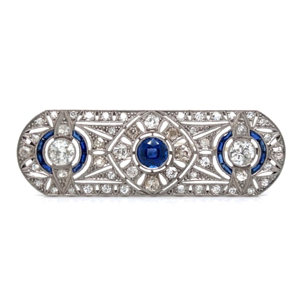 Art Deco Platinum Sapphire & Diamond Brooch